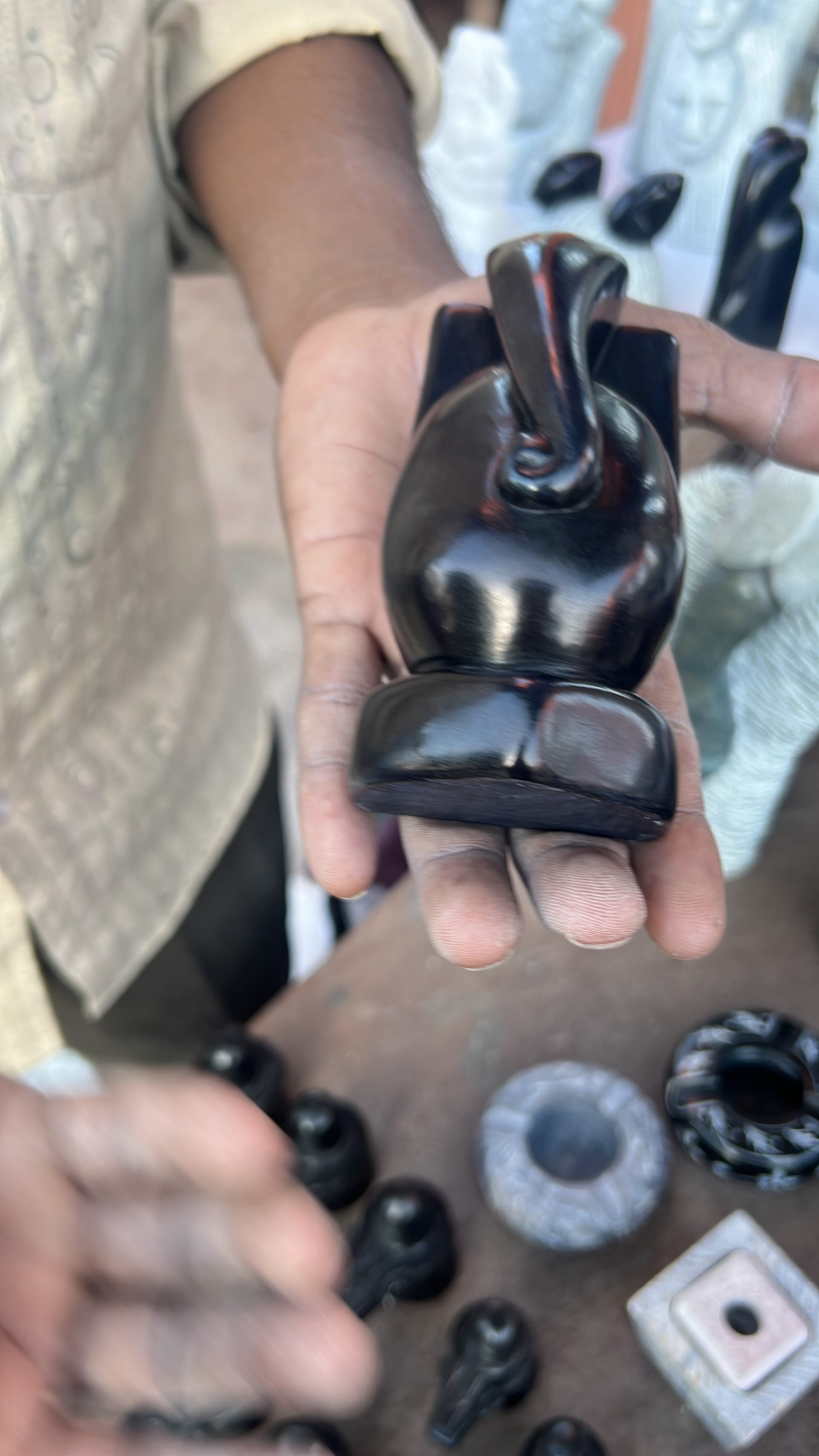 Hand-carved ebony wood sculpture from India