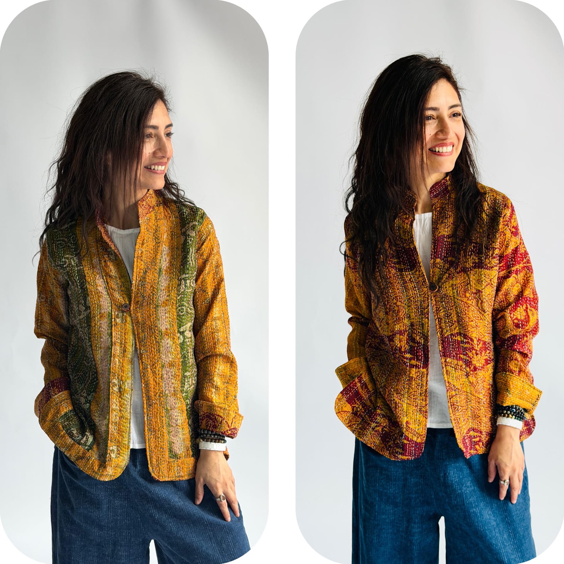 Kantha quilted jacket for women at Taj Mahal Emporium