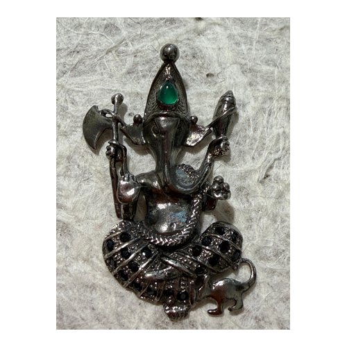 Ganesha Emerald Silver Statue