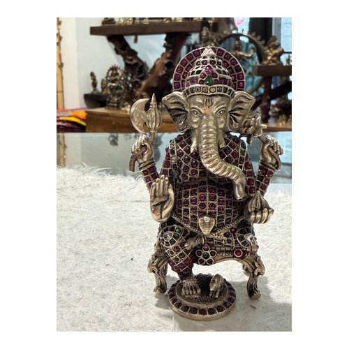 Ganesha Gemstone Brass Statue
