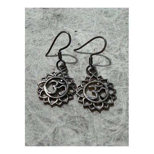 Om Lotus Silver Earrings