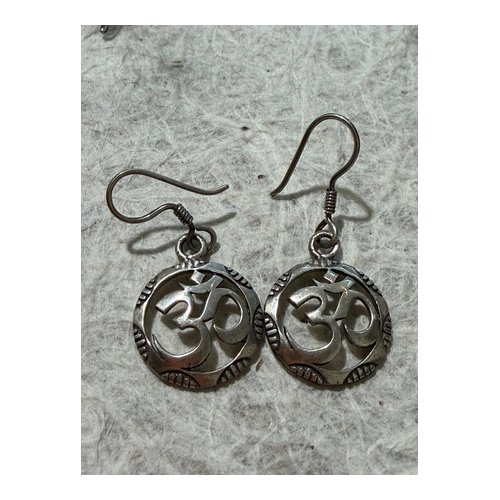 Om Silver Circle Earrings