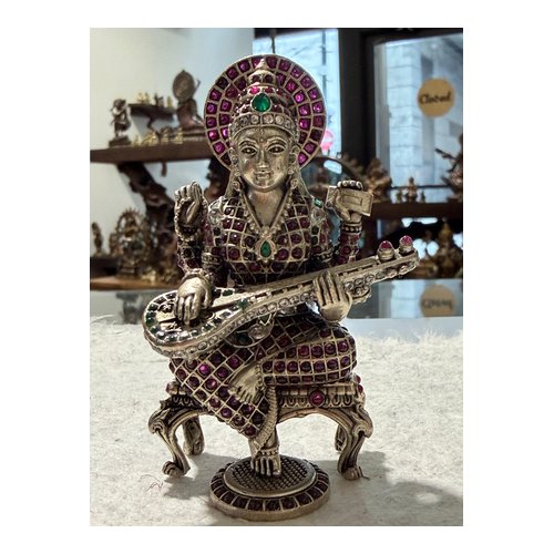 Saraswati Silver Deity Statue