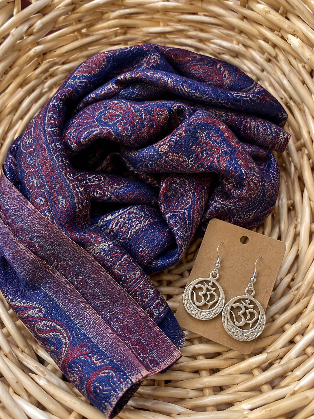 Paisley scarf and om earrings jewelry and accessories