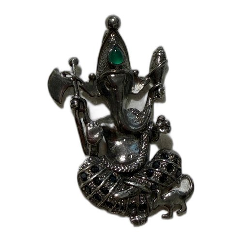 Ganesha Silver Statue with Emerald