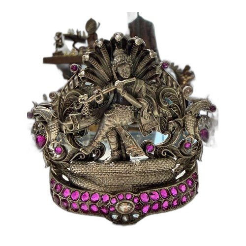 Peacock Krishna Silver Statue