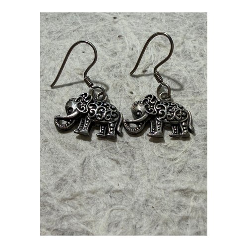 Silver Elephant Dangle Earrings
