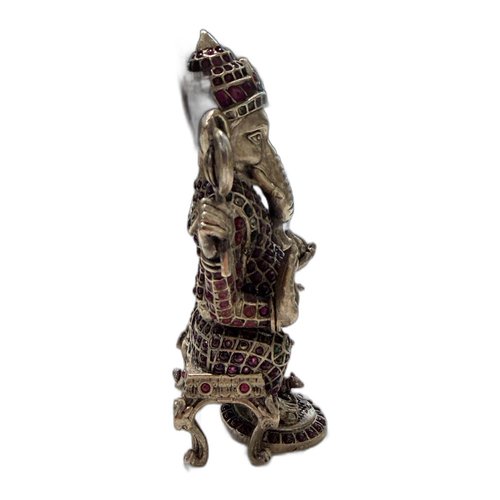 Silver Ganesha Statue with Gemstones