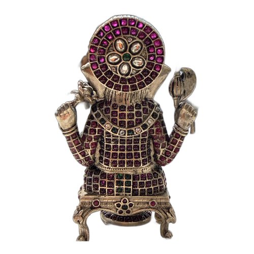Silver Gemstone Peacock Idol