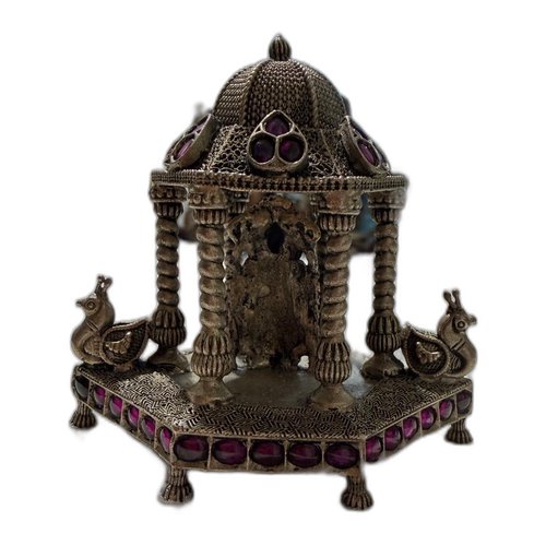 Silver Peacock Temple with Gemstones