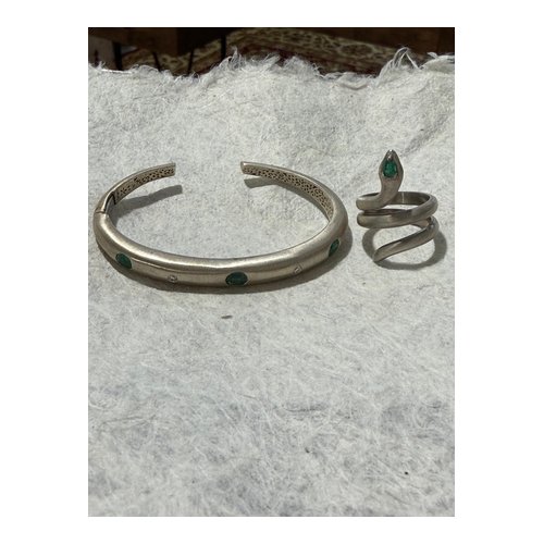 Silver Snake Bracelet Ring Set