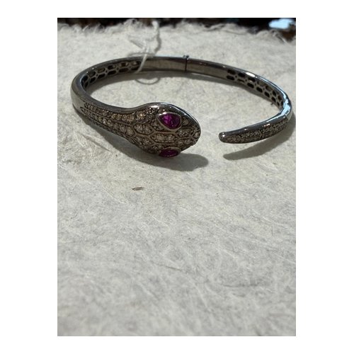 Silver Snake Bracelet with Rubies