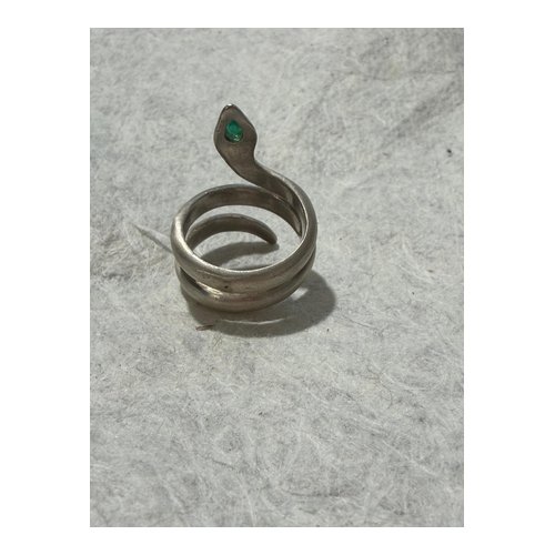 Silver Snake Ring with Emerald