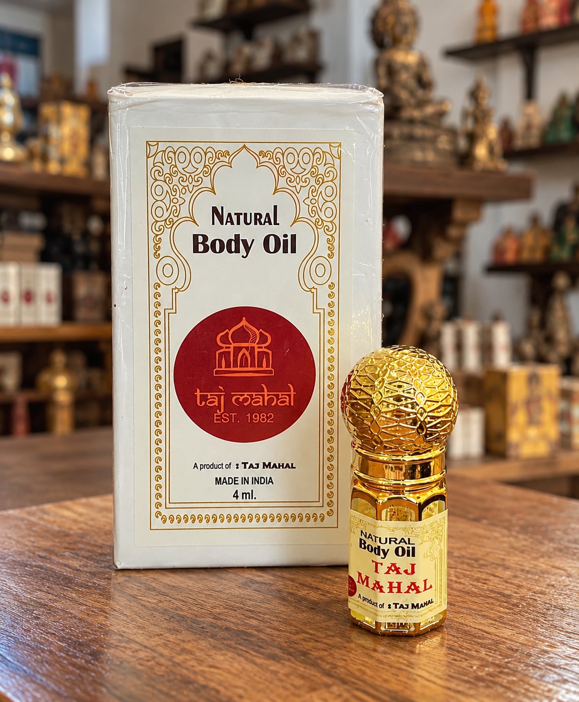Taj Mahal natural body oil bottles