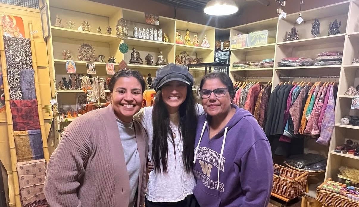 Rani, her daughter and Pamela Morales together inside Taj Mahal Emporium